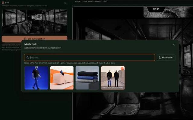 Mediathek im Webforging CMS mit Bildern der StreetWearzzz-Showcase-Website